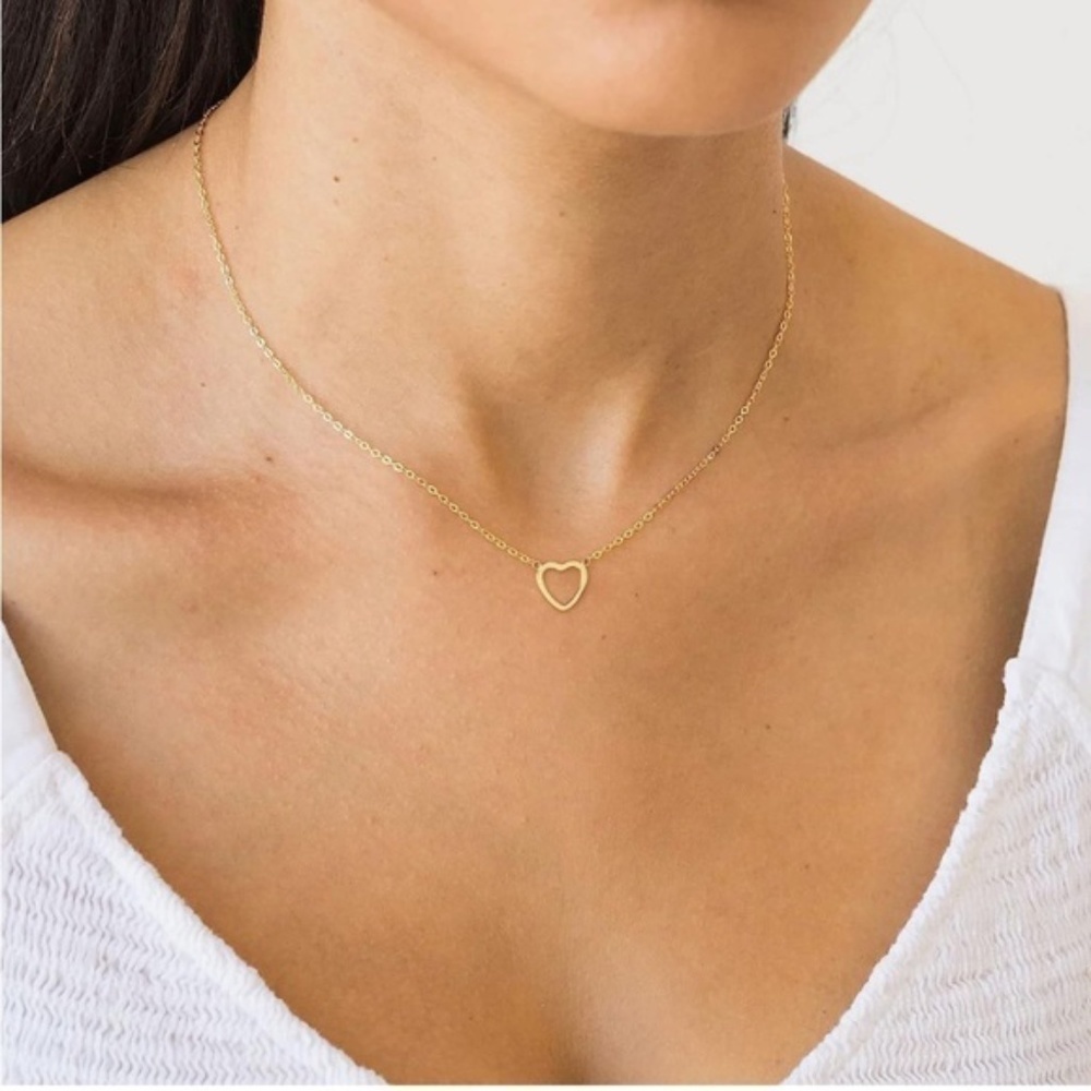 GOLD 18k Gold Plated Hollow Heart Pendant Necklace